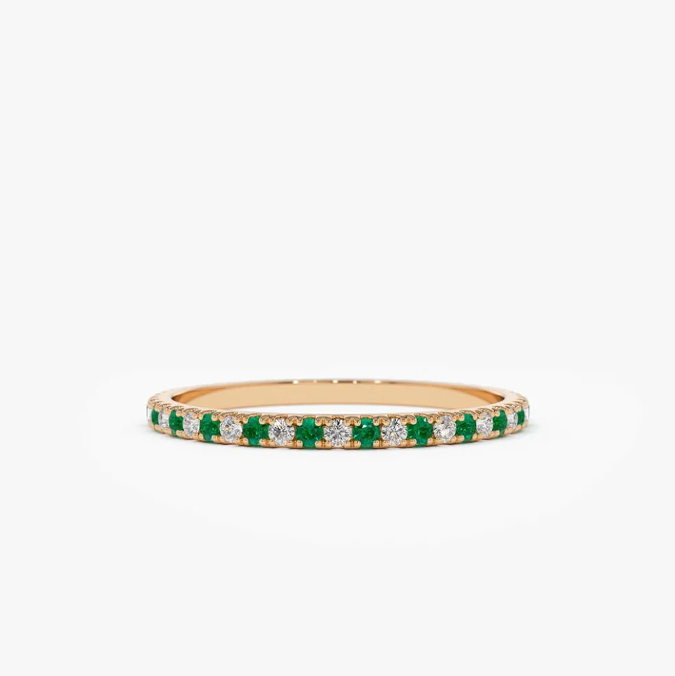 14K Emerald and Diamond Alternating Eternity Ring