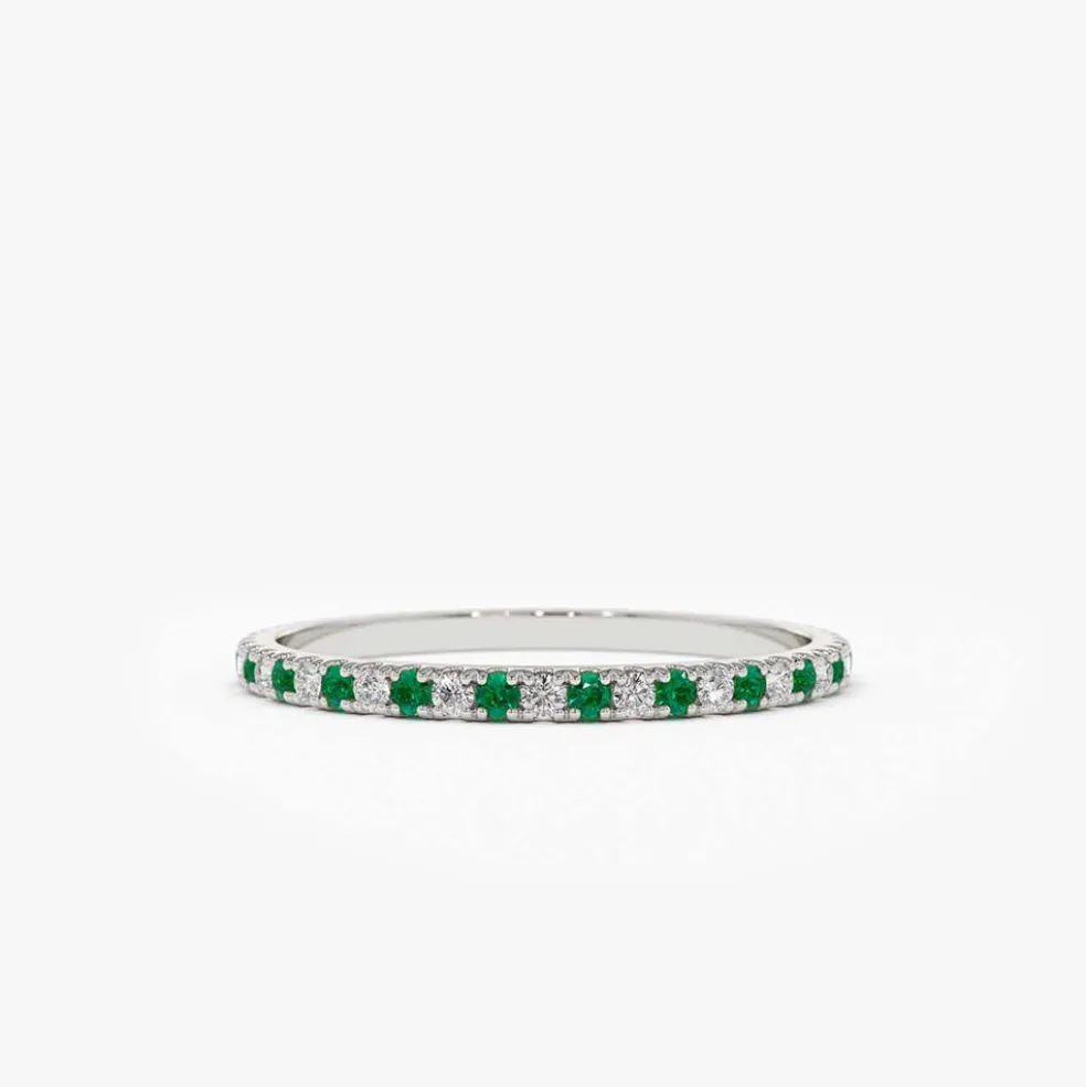 14K Emerald and Diamond Alternating Eternity Ring
