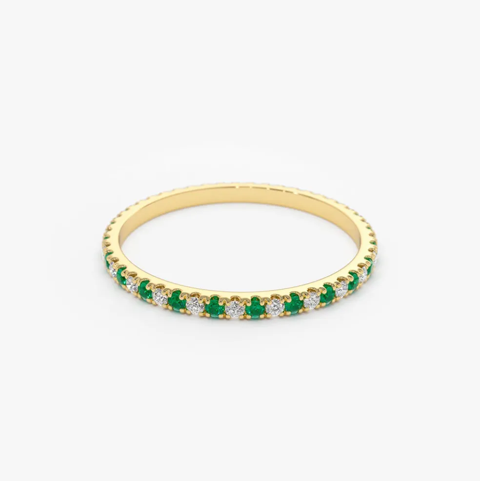 14K Emerald and Diamond Alternating Eternity Ring