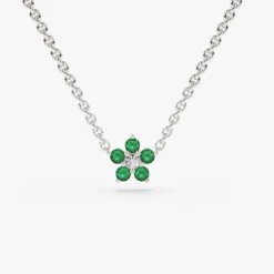 14K Emerald and Diamond Flower Charm Necklace
