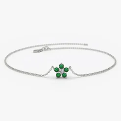 14K Emerald and Diamond Flower Charm Bracelet