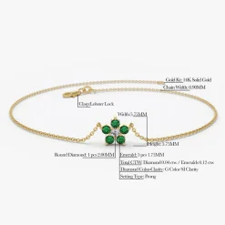14K Emerald and Diamond Flower Charm Bracelet