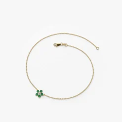 14K Emerald and Diamond Flower Charm Bracelet