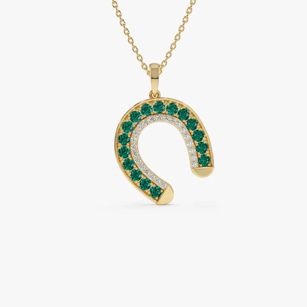 14k Emerald and Diamond Horseshoe Pendant