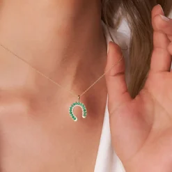 14k Emerald and Diamond Horseshoe Pendant