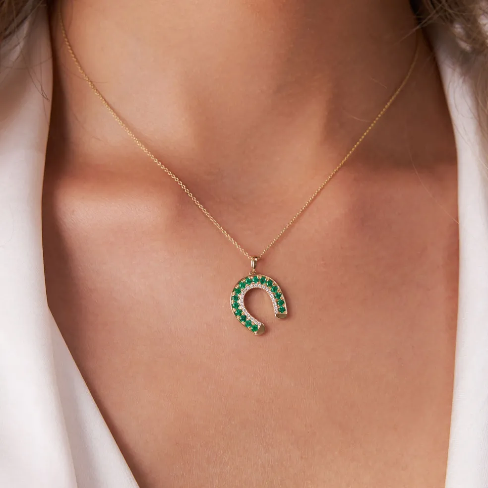 14k Emerald and Diamond Horseshoe Pendant