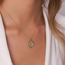 14k Emerald and Diamond Horseshoe Pendant
