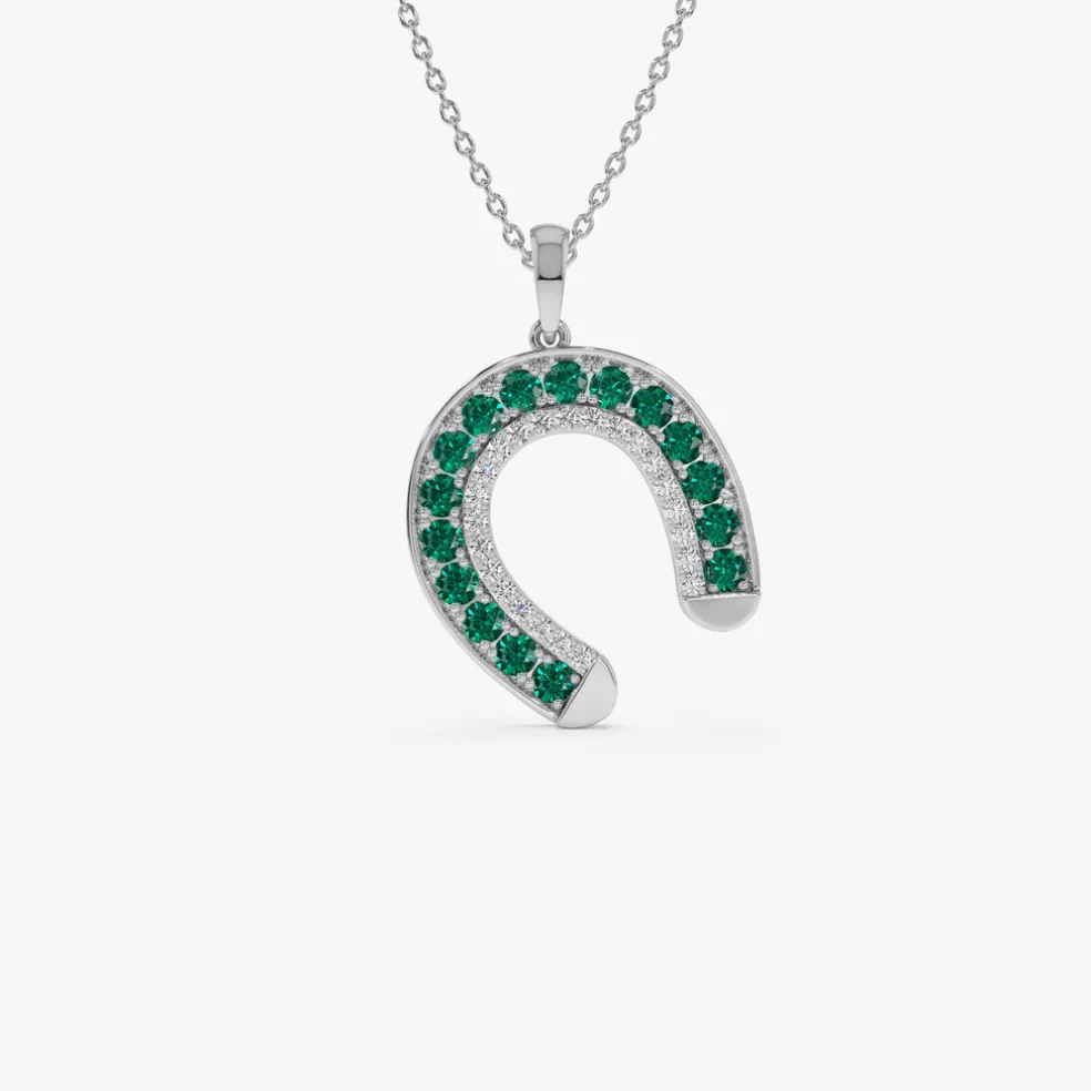 14k Emerald and Diamond Horseshoe Pendant