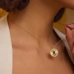 14K Emerald and Diamond Medallion Necklace