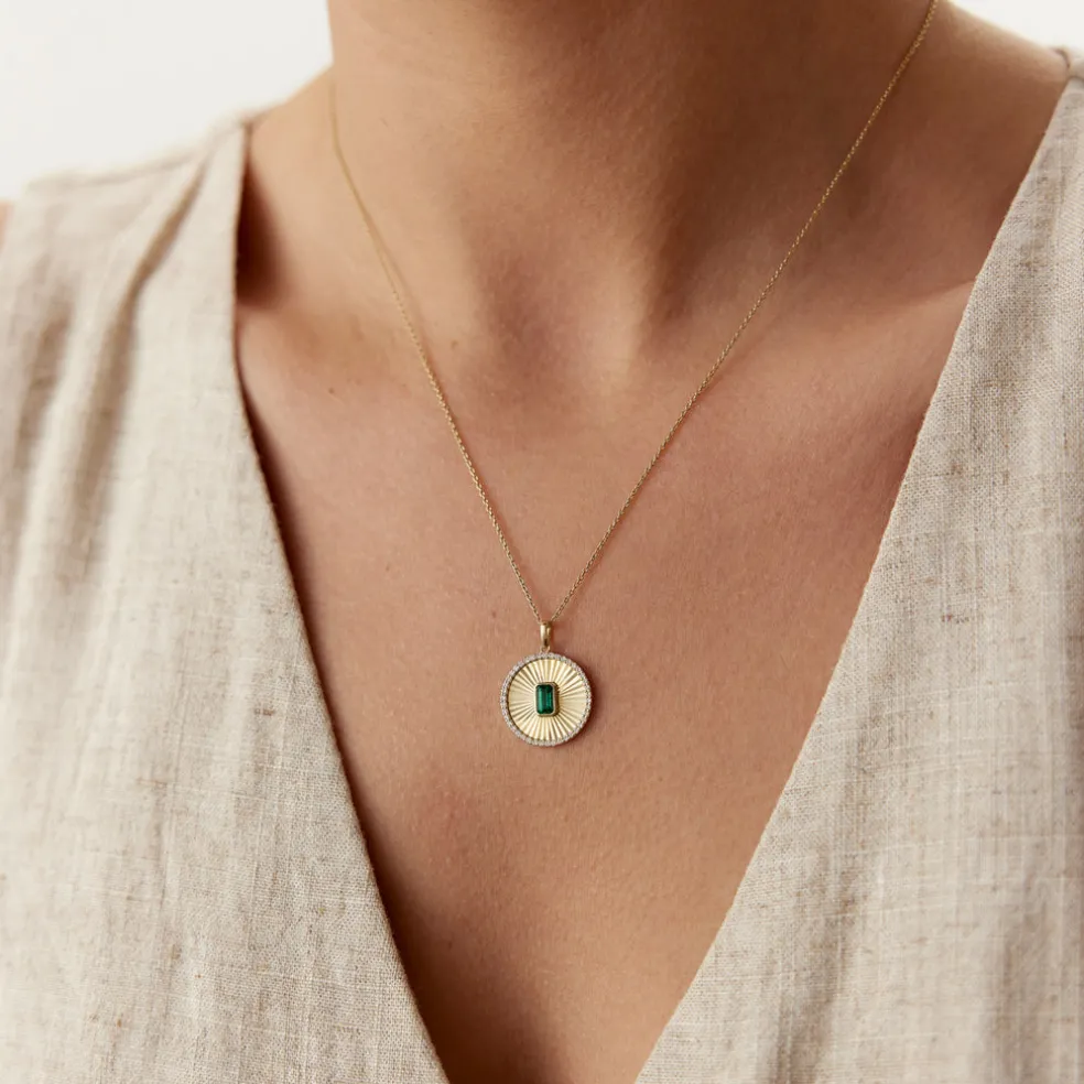 14K Emerald and Diamond Medallion Necklace
