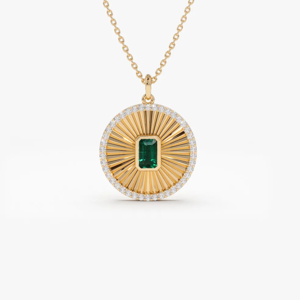 14K Emerald and Diamond Medallion Necklace