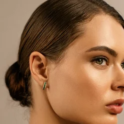 14k Emerald and Round Diamond Hoop Earrings