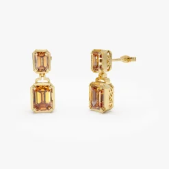 14K Emerald Citrine Dangle Drop Earrings