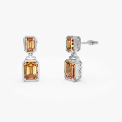 14K Emerald Citrine Dangle Drop Earrings