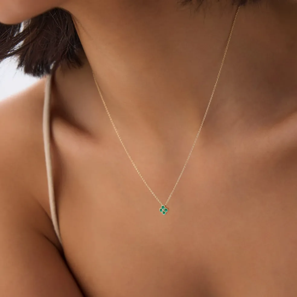 14k Emerald Clover Beaded Necklace