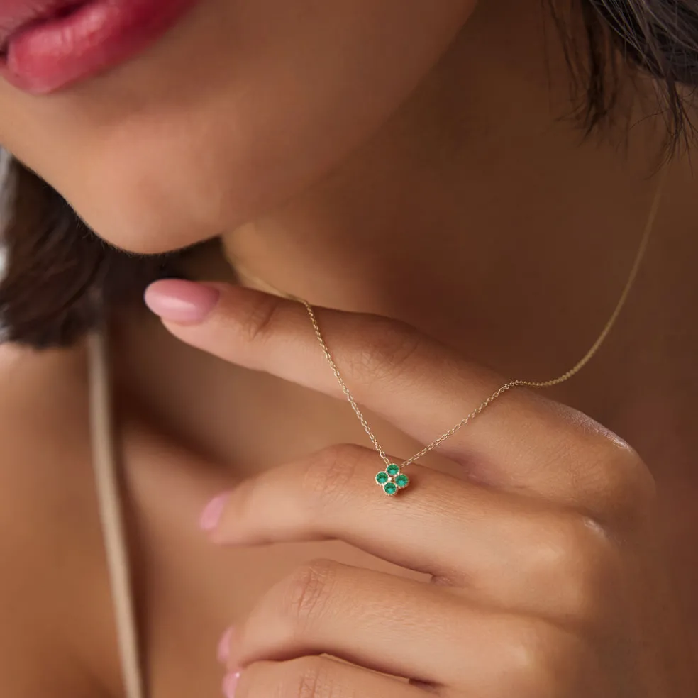 14k Emerald Clover Beaded Necklace