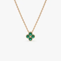 14k Emerald Clover Beaded Necklace