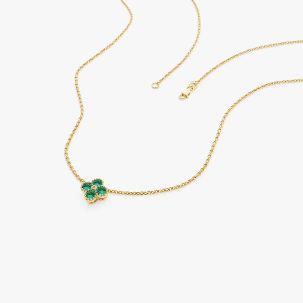 14k Emerald Clover Beaded Necklace