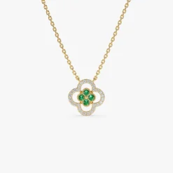 14k Emerald Clover Necklace in Halo Setting