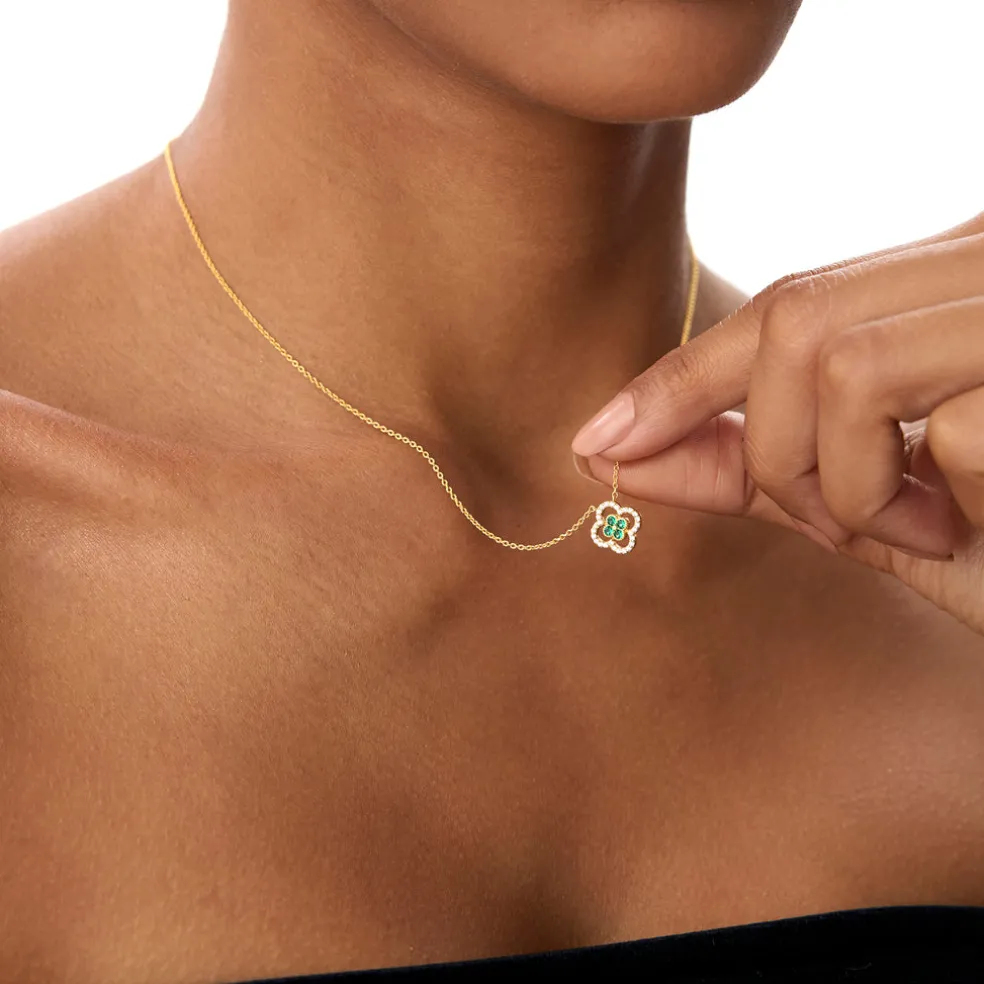 14k Emerald Clover Necklace in Halo Setting