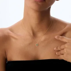 14k Emerald Clover Necklace in Halo Setting
