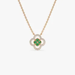 14k Emerald Clover Necklace in Halo Setting