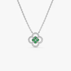 14k Emerald Clover Necklace in Halo Setting