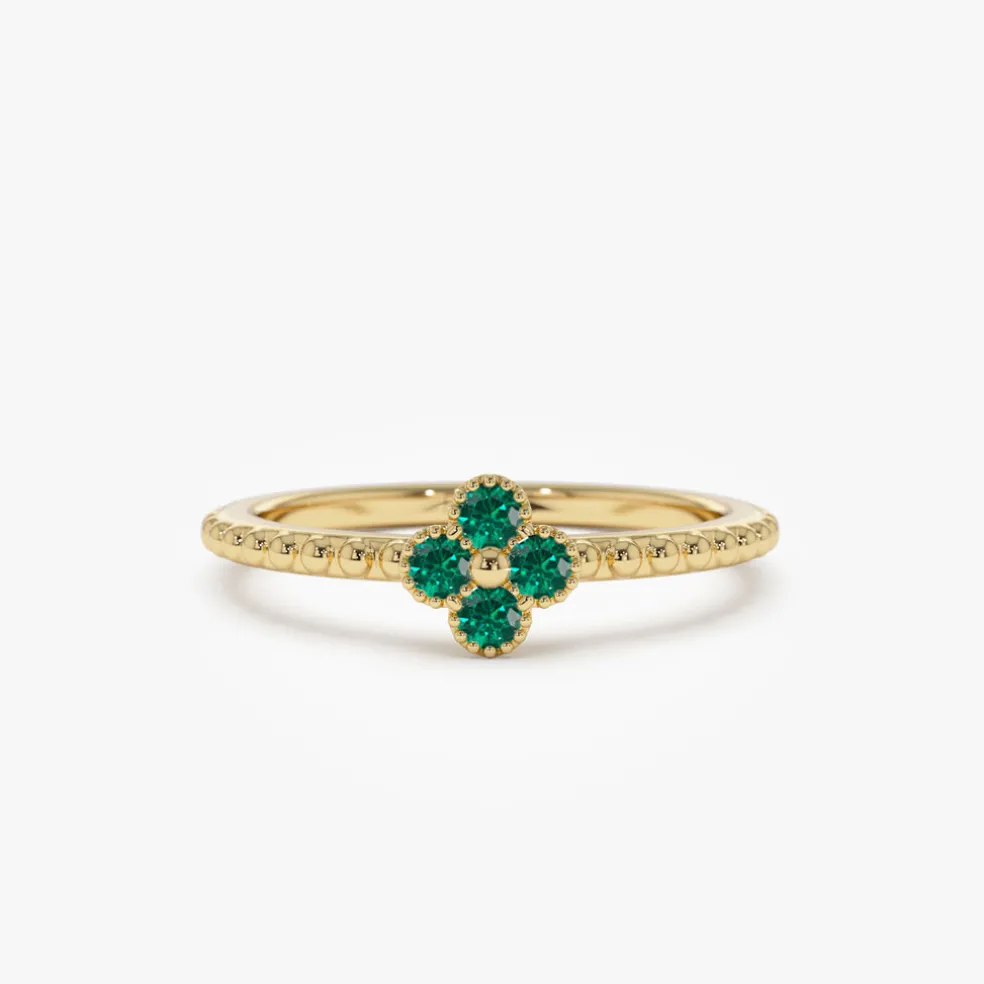 14k Emerald Clover Ring