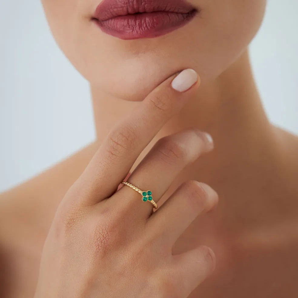 14k Emerald Clover Ring