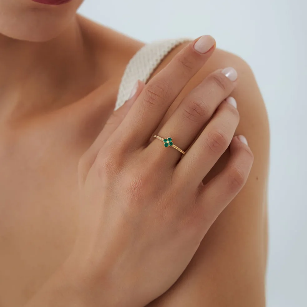 14k Emerald Clover Ring