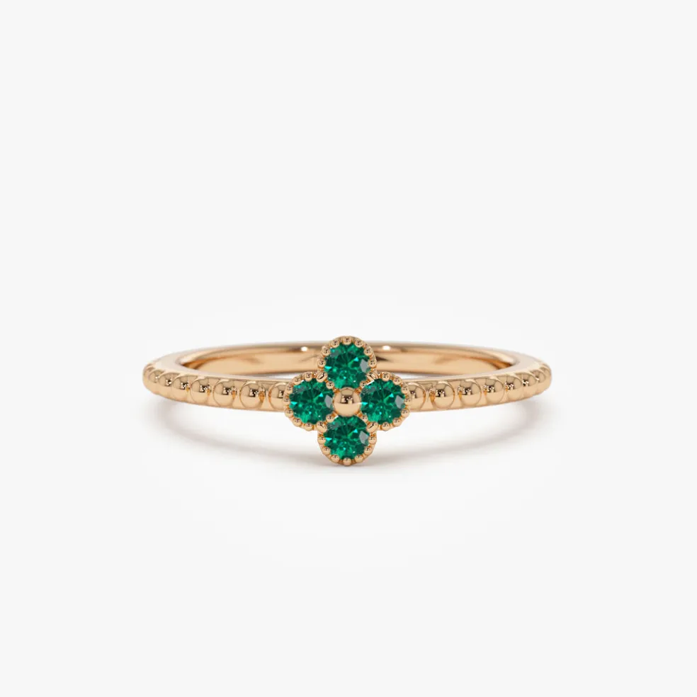 14k Emerald Clover Ring
