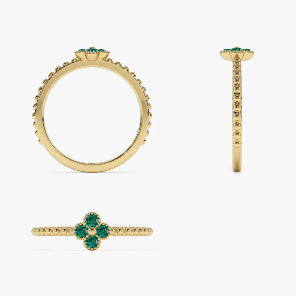 14k Emerald Clover Ring