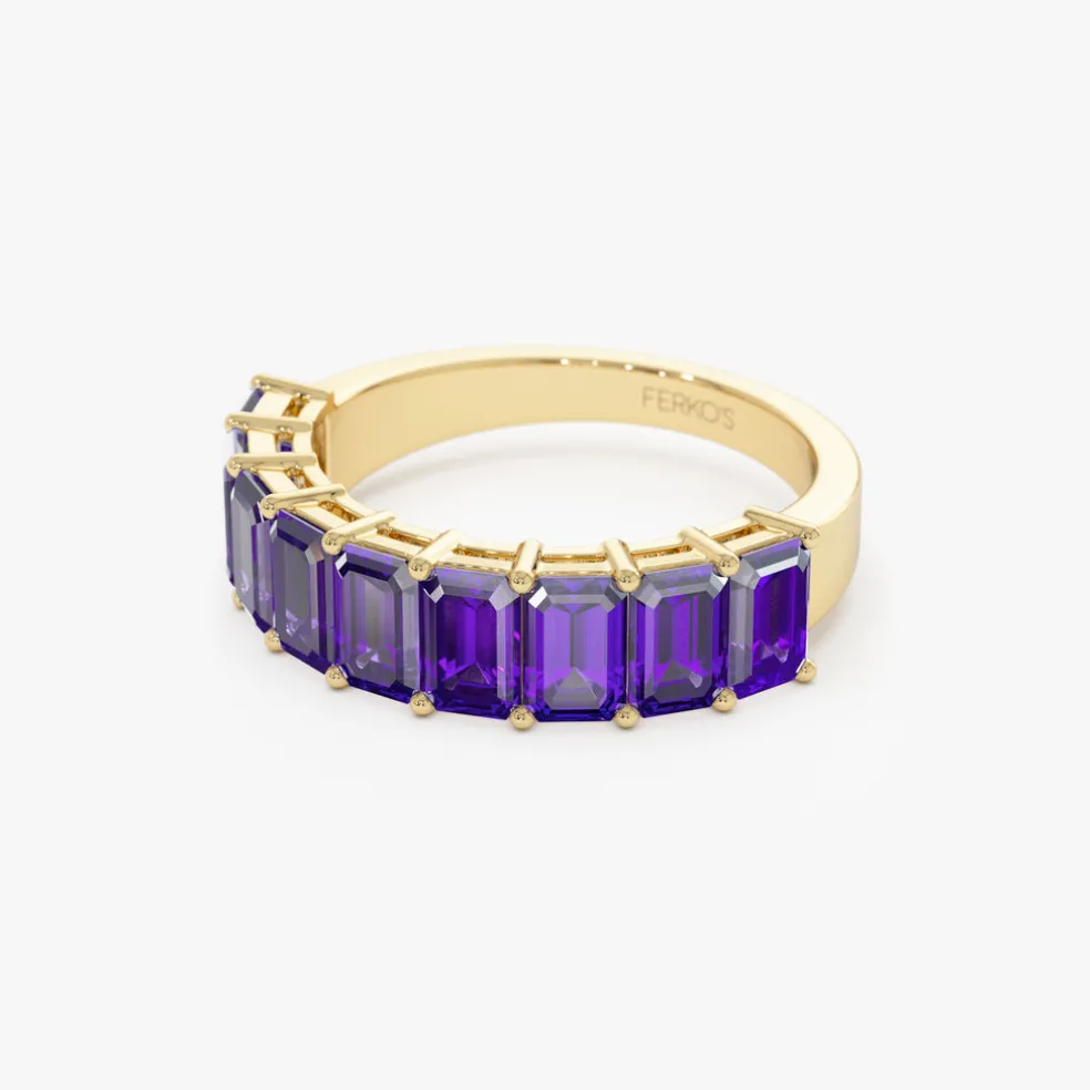 14k Emerald Cut Amethyst Nine Stone Ring 2.55ctw
