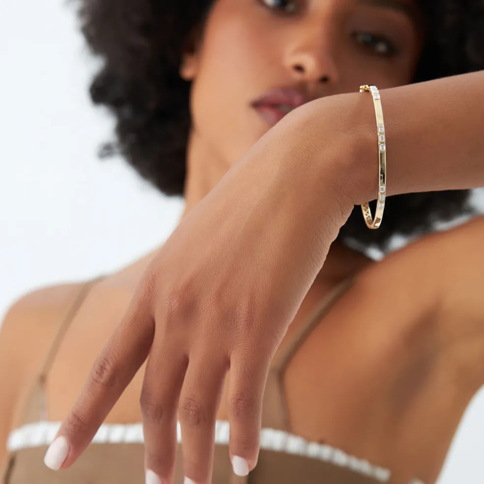 14k Emerald Cut Bezel Setting Bangle