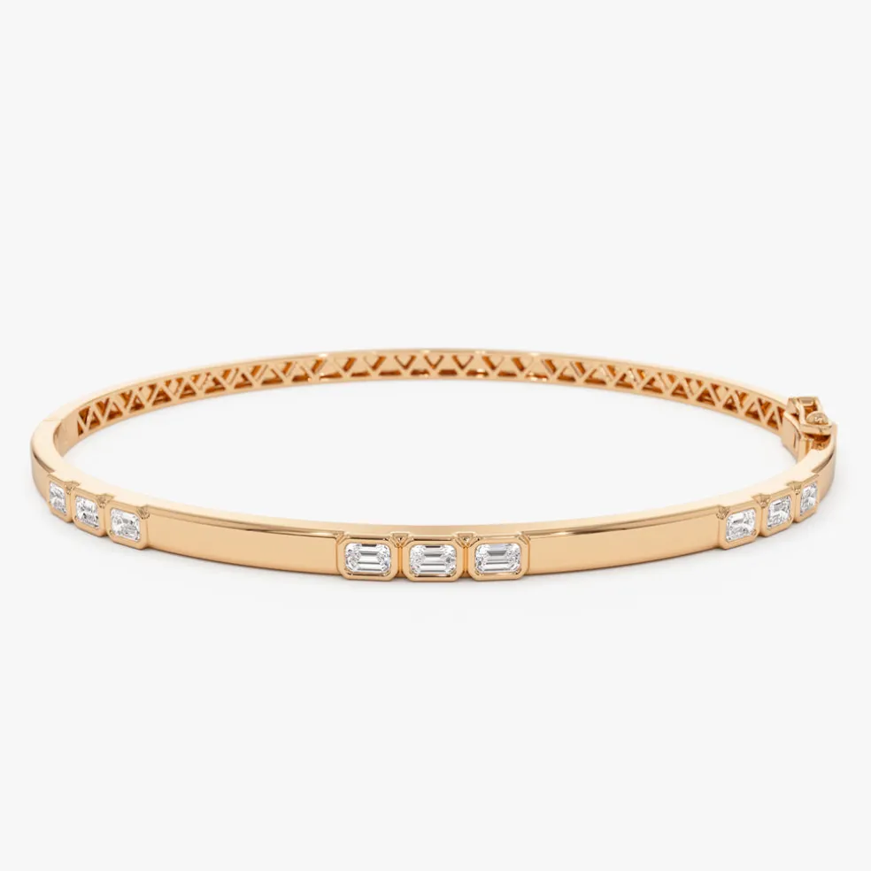 14k Emerald Cut Bezel Setting Bangle