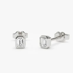 14k Emerald Cut Bezel Setting Stud Earrings