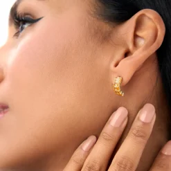 14K Emerald Cut Citrine Half Hoop Earrings