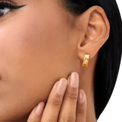 14K Emerald Cut Citrine Half Hoop Earrings