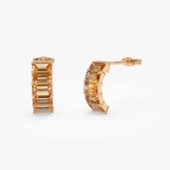14K Emerald Cut Citrine Half Hoop Earrings