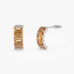 14K Emerald Cut Citrine Half Hoop Earrings