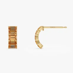 14K Emerald Cut Citrine Half Hoop Earrings