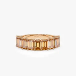 14k Emerald Cut Citrine Nine Stone Ring 2.70ctw