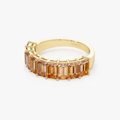 14k Emerald Cut Citrine Nine Stone Ring 2.70ctw