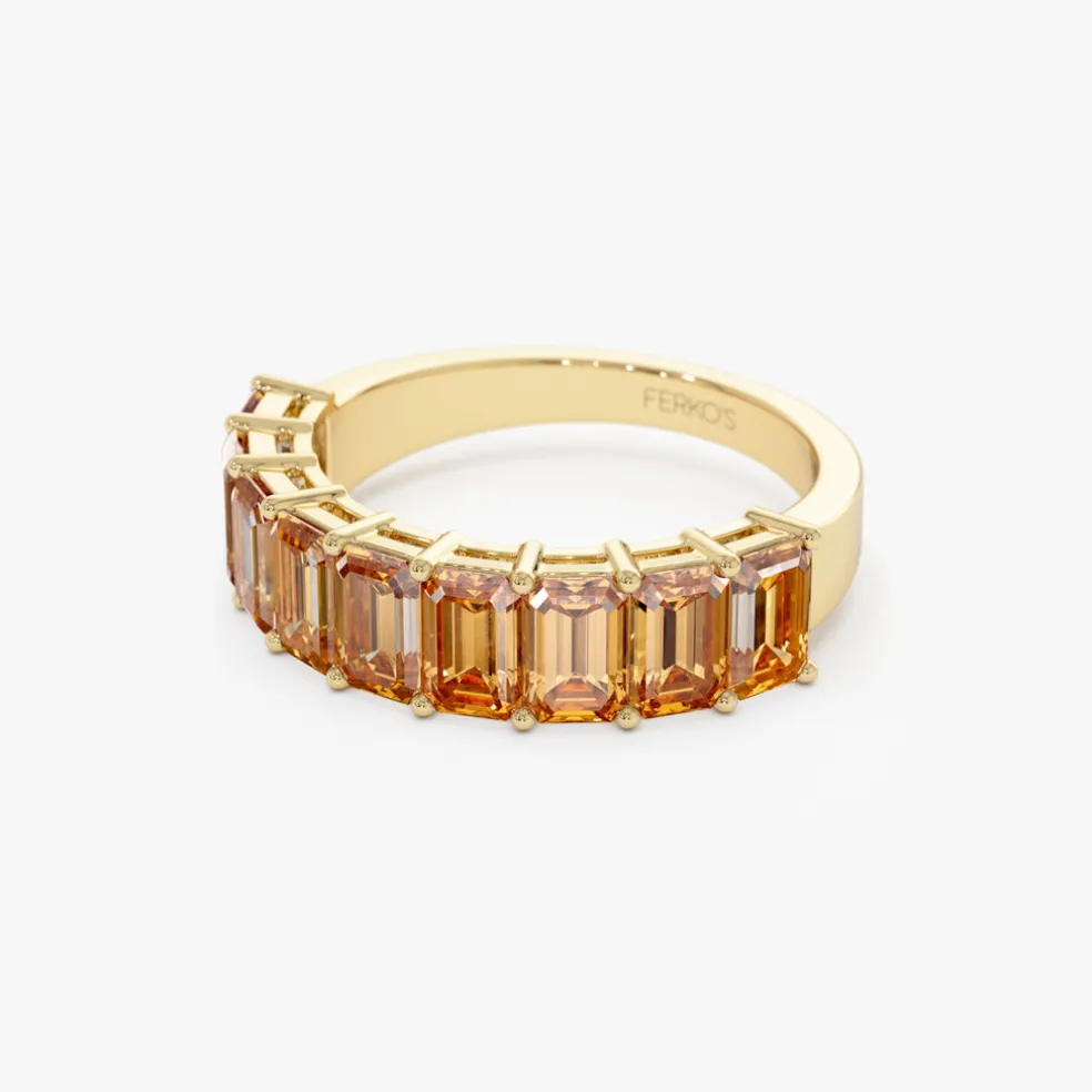 14k Emerald Cut Citrine Nine Stone Ring 2.70ctw