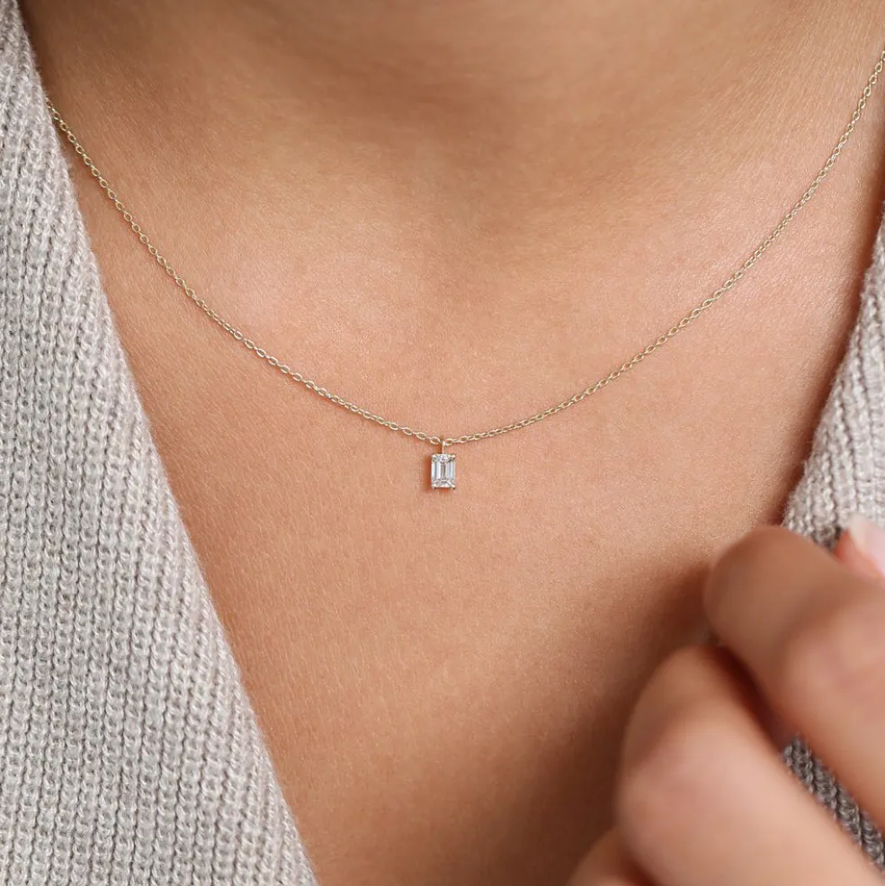 14k Emerald Cut Diamond Solitaire
