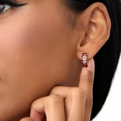 14K Emerald Cut Garnet Half Hoop Earrings