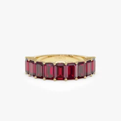 14k Emerald Cut Garnet Nine Stone Ring 3.00ctw