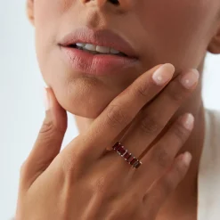 14k Emerald Cut Garnet Nine Stone Ring 3.00ctw