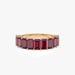 14k Emerald Cut Garnet Nine Stone Ring 3.00ctw