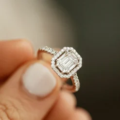 14k Emerald Cut Illusion Halo Setting Engagement Ring